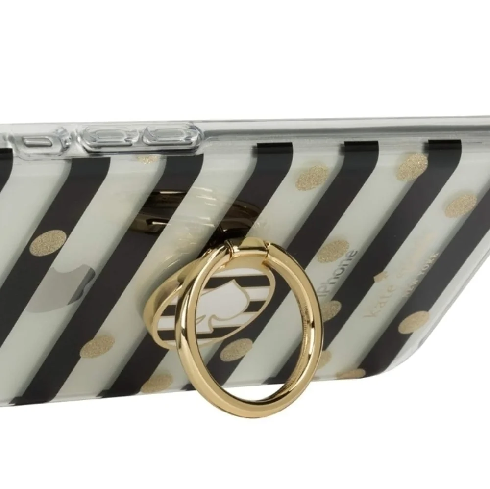 Kate Spade Gold Ring Stand Universal Black White Stripe Spade New